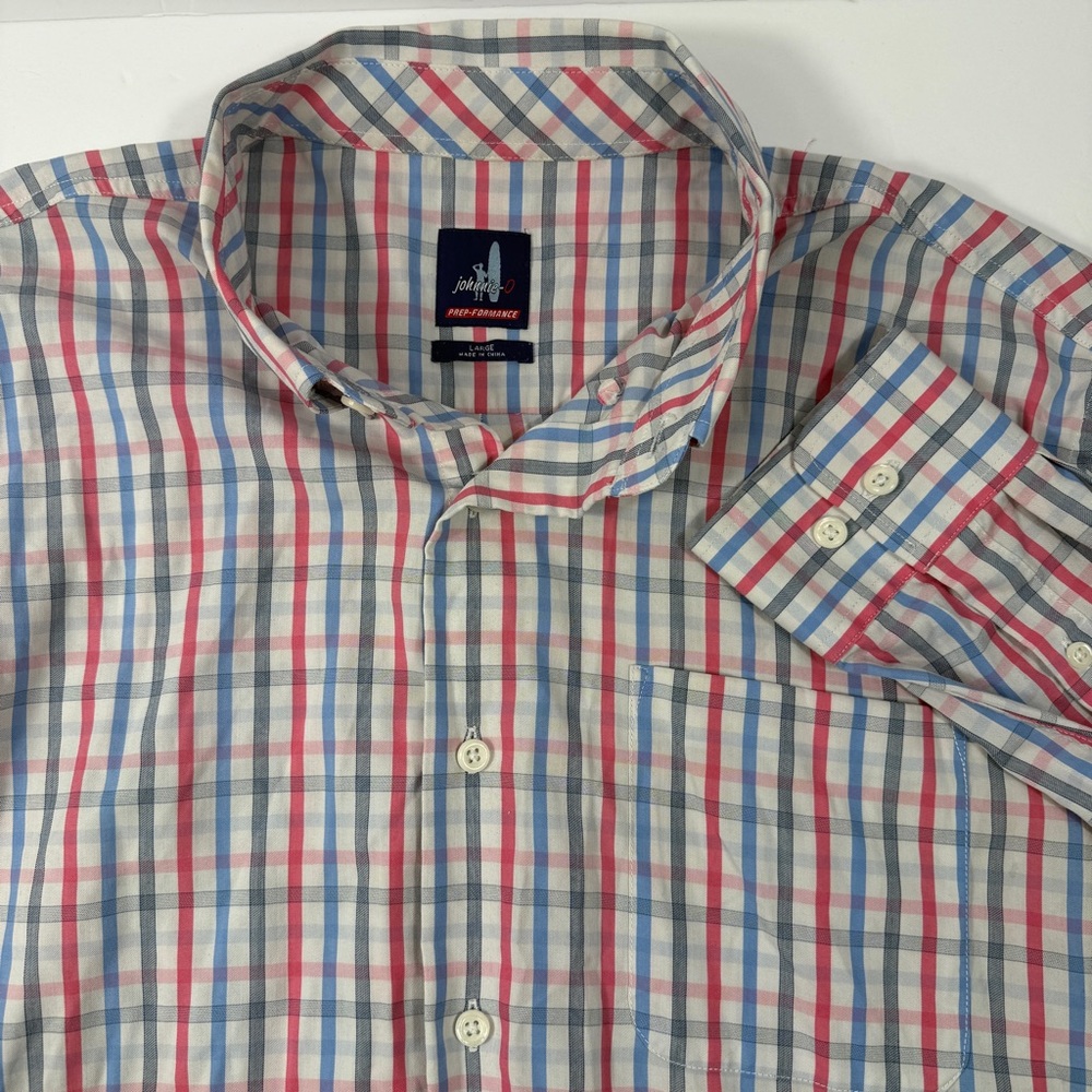 Johnnie-O Prep-Formance Buttondown Shirt Red Blue Mens Large Performance